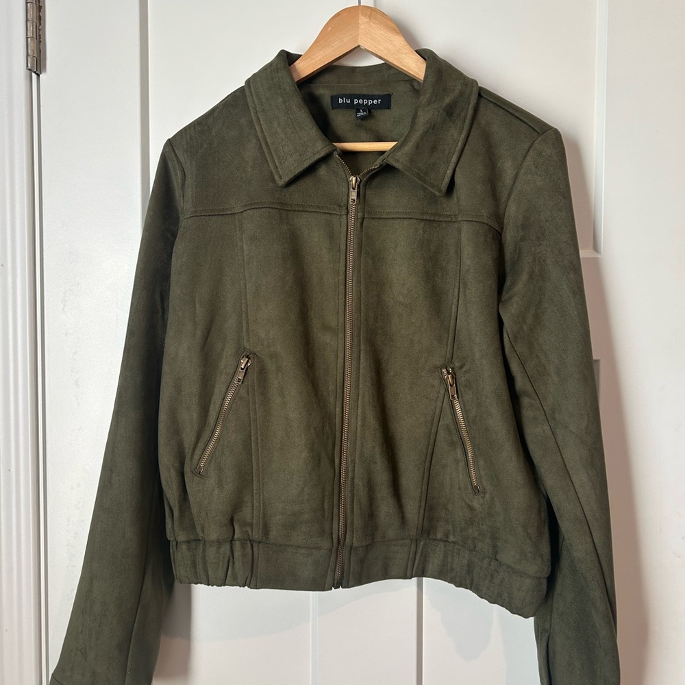 Blu Pepper Green Utility Jacket with Traditional Collar